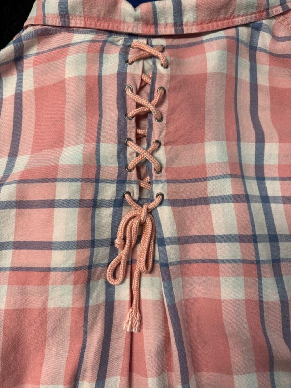 Plaid Button-Up Shirt By Meri Skye Size L Pink & Blue Long Sleeve Lightweight - Picture 9 of 9